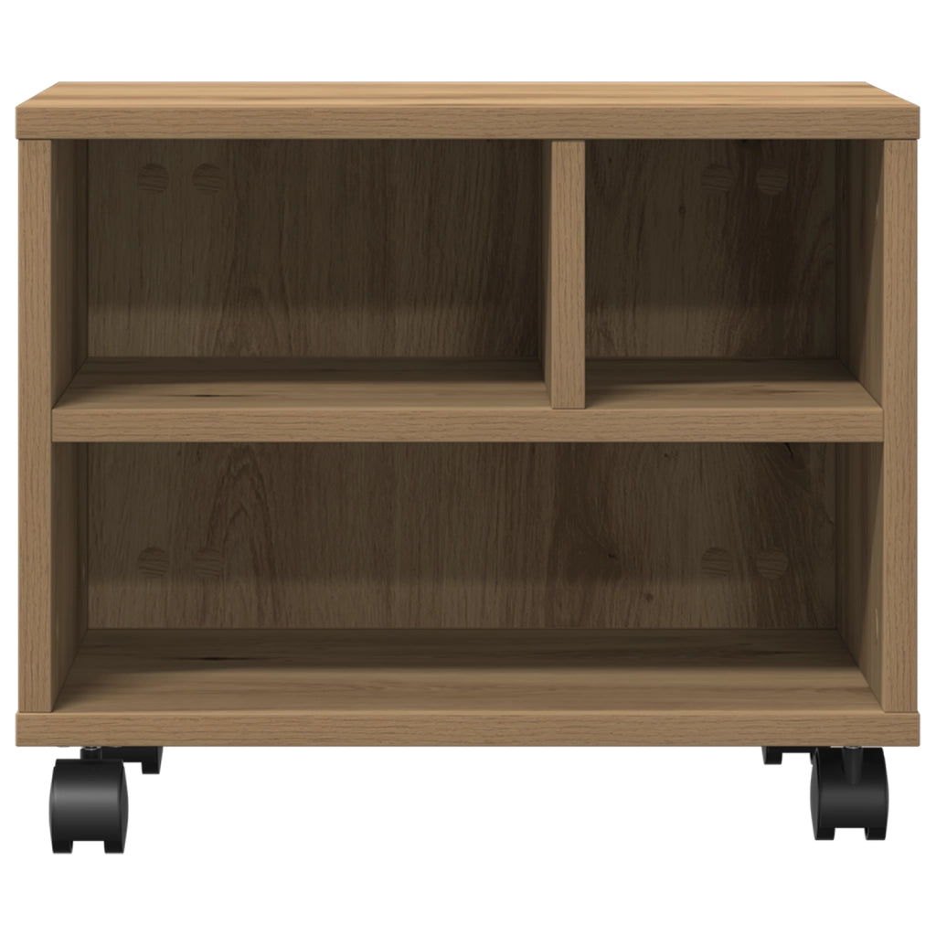 Supporto per Stampante con Ruote Rovere Artigianale 41x32x33,5 cm