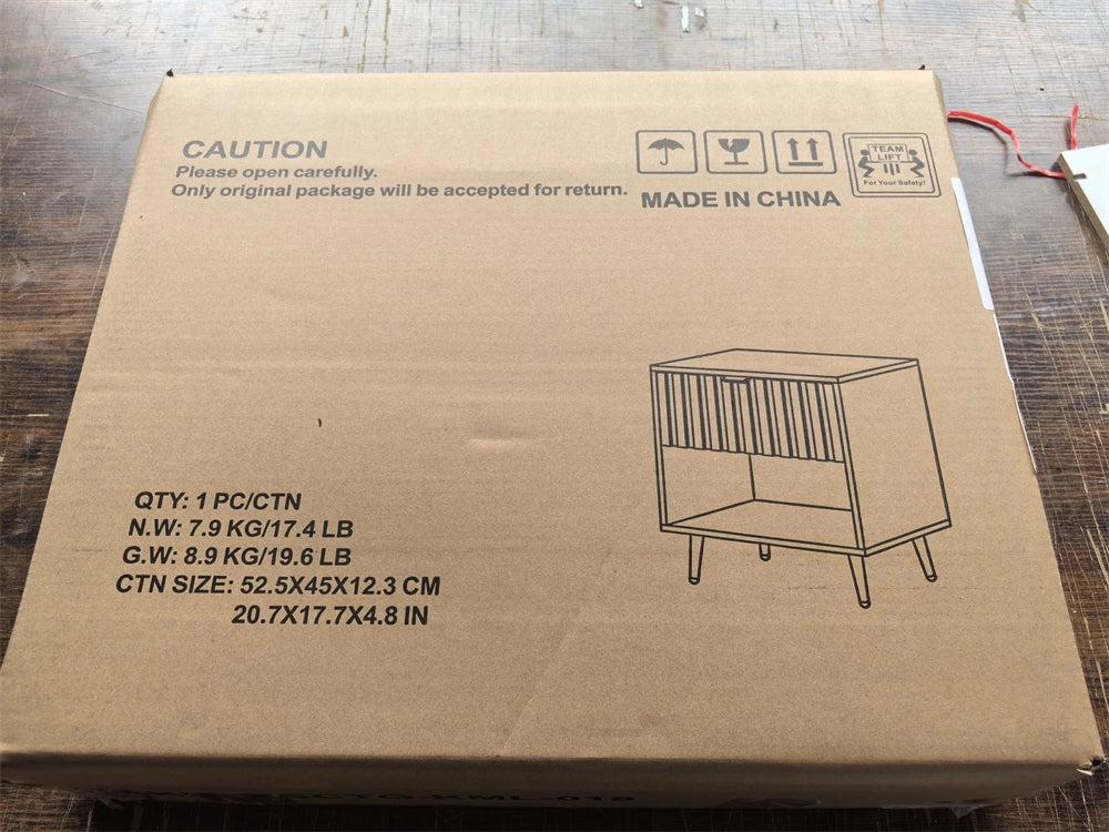 Comodino moderno in MDF con cassetto e vano aperto, colore noce, 45 x 40 x 53 cm