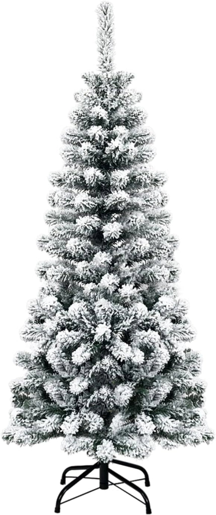 Albero di Natale Stretto e Alto Slim 140/180/225 cm, con 150/250/350 Luci Incorporate, Albero Innevato Romantico, Supporto in Ferro, Rami Spessi, Effetto Realistico