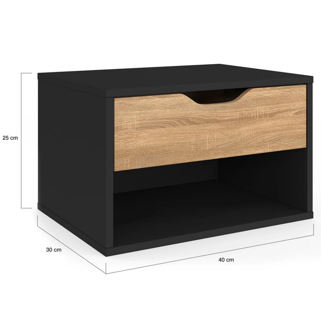 IDMarket - Set di 2 comodini a parete a 1 cassetto CATHY con nicchia effetto faggio nero