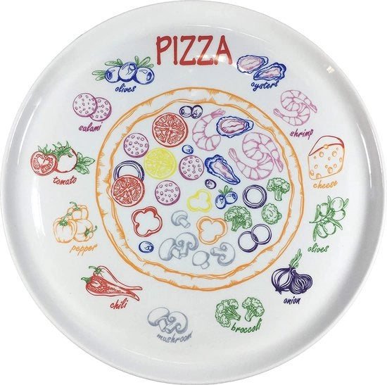 Set di 4 piatti per pizza piatti da colazione in porcellana reale Ø 300 mm con decorazione di ingredienti di pizza interessanti, idea di regalo