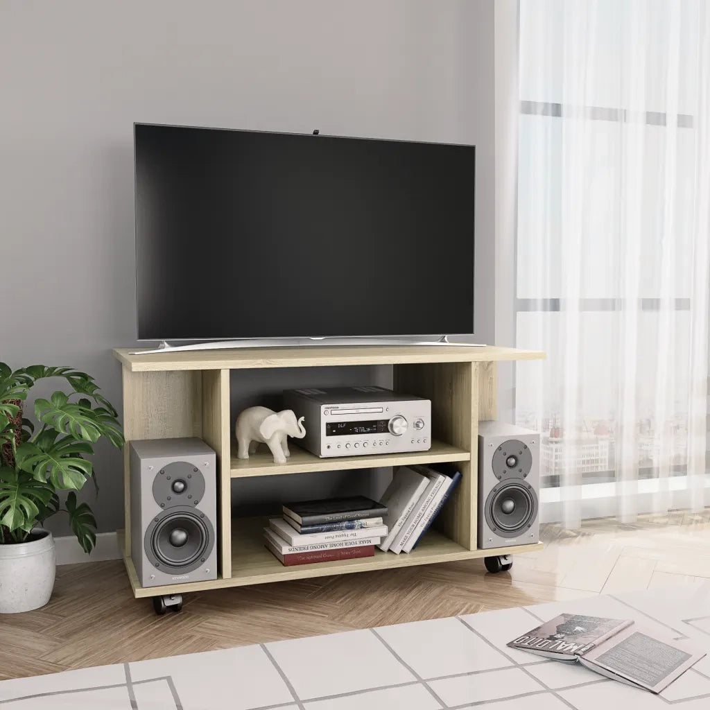 Mobile TV con Ruote Rovere Sonoma 80x40x45 cm Legno Multistrato 800192