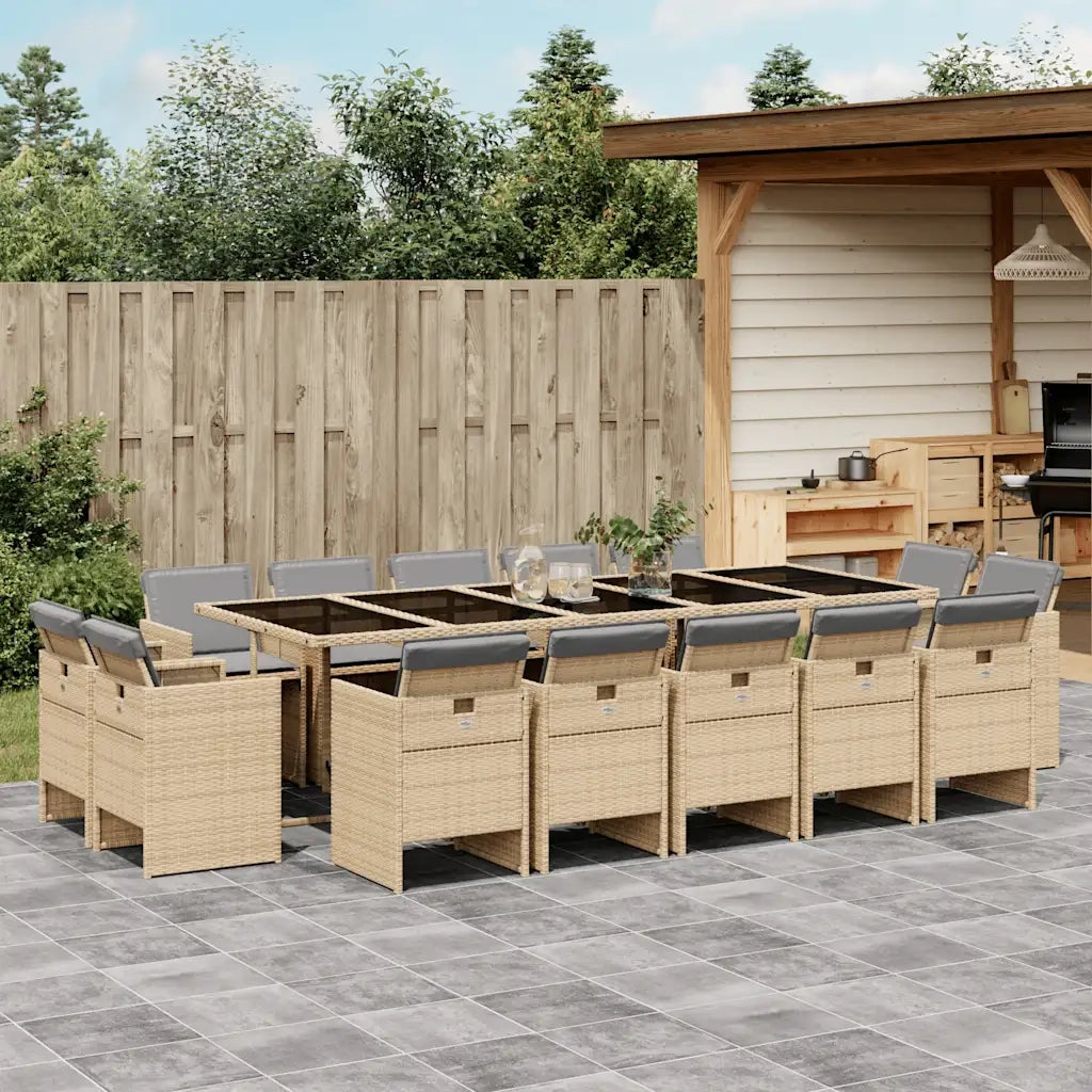 Set Pranzo da Giardino 15 pz con Cuscini Beige Misto Polyrattan 3210636