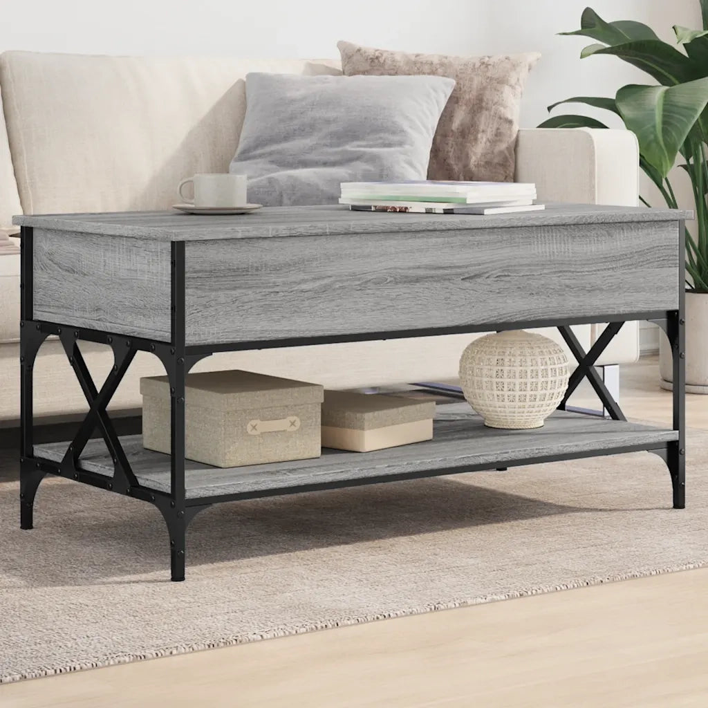 Tavolino Salotto-Tavolino da soggiorno-Tavolo Grigio Sonoma 100x50x50 cm Multistrato Metallo