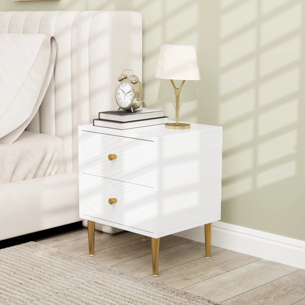 Comodino con 2 cassetti ¨C Xylo ¨C bianco metallo 40x35x50 cm