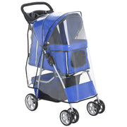 Passeggino per Cani Pieghevole con Copertura Antipioggia Ruote Girevoli e Cuscino Lavabile Blu