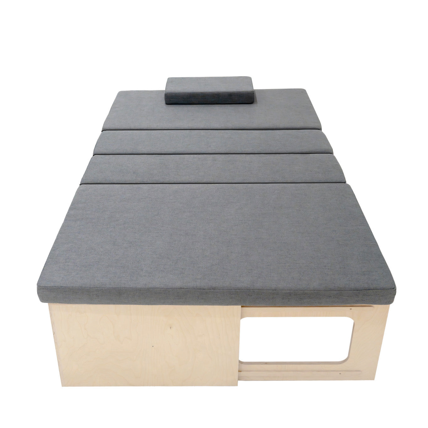 Divano Letto Camper L con Cuscini, 180x120cm, Ripiani e Reti, Design Scorrevole