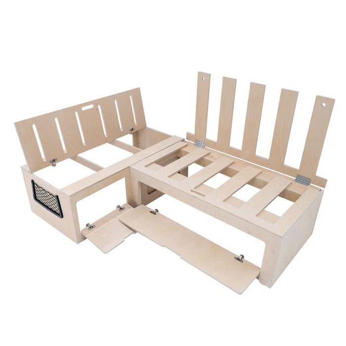 Divano Letto Camper L con Cuscini, 180x120cm, Ripiani e Reti, Design Scorrevole