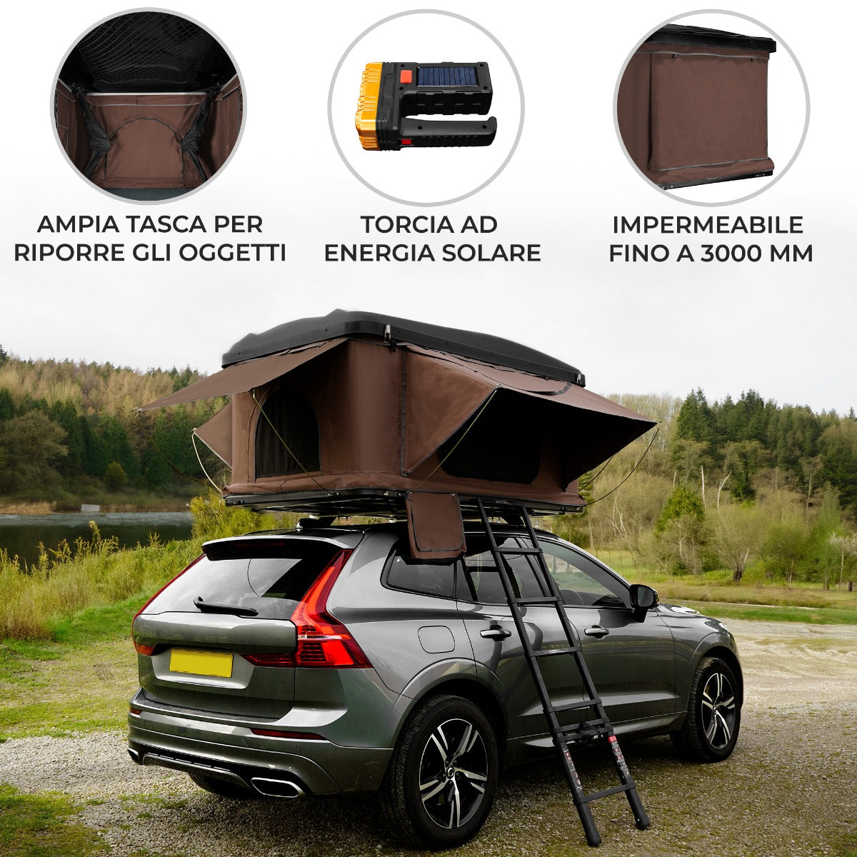 Tenda da tetto per auto - Marrone rigida Shell Pop Up cuccetta campeggio 3 persone