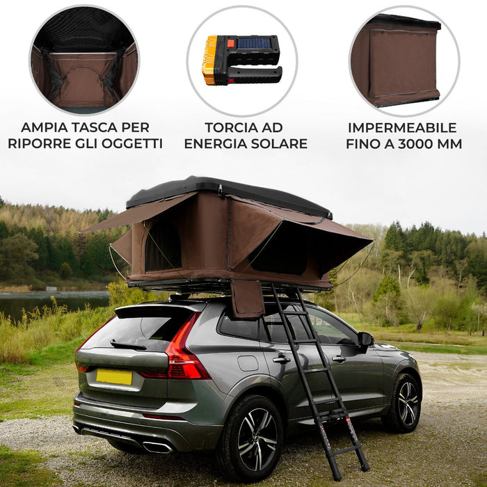 Tenda da tetto per auto - Marrone rigida Shell Pop Up cuccetta campeggio 3 persone
