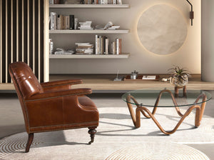 Tavolino rotondo in vetro temperato e noce