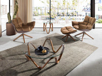 Tavolino rotondo in vetro temperato e noce