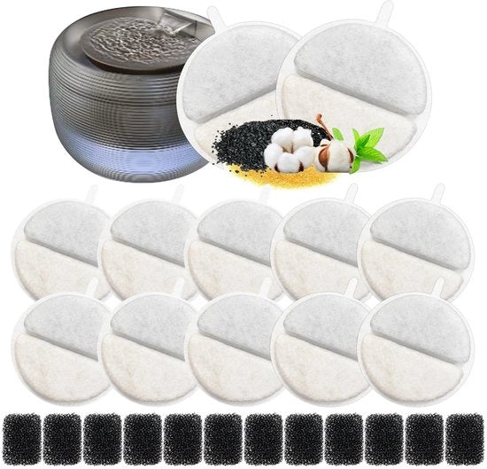 12+12 pezzi di filtri sostitutivi per fonte cattiva, filtro per fonte cattiva per 84 FL oz/2,5L per animali domestici, con filtro a carbone e filtro schiuma