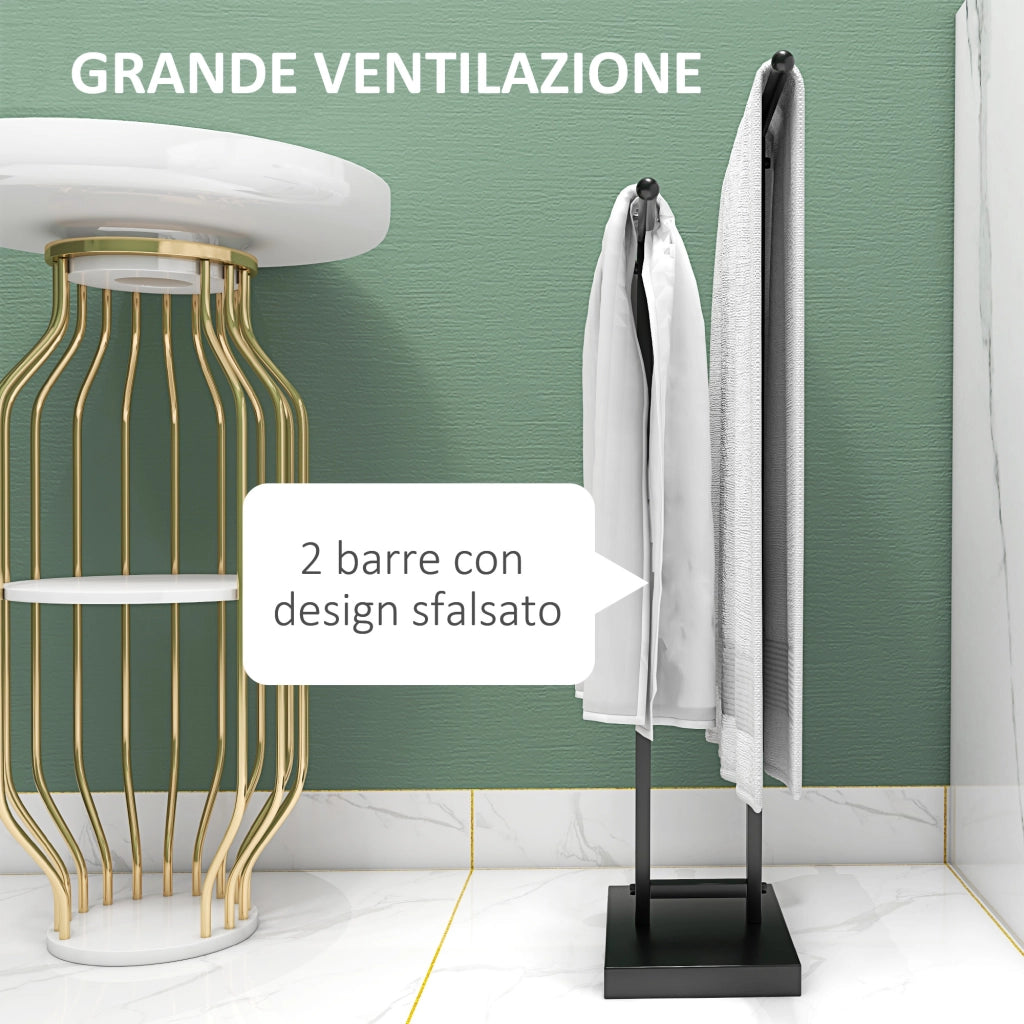 Porta Asciugamani a Terra ¨C Xylo ¨C 2 Barre Metallo Nero 50x18.5x85cm