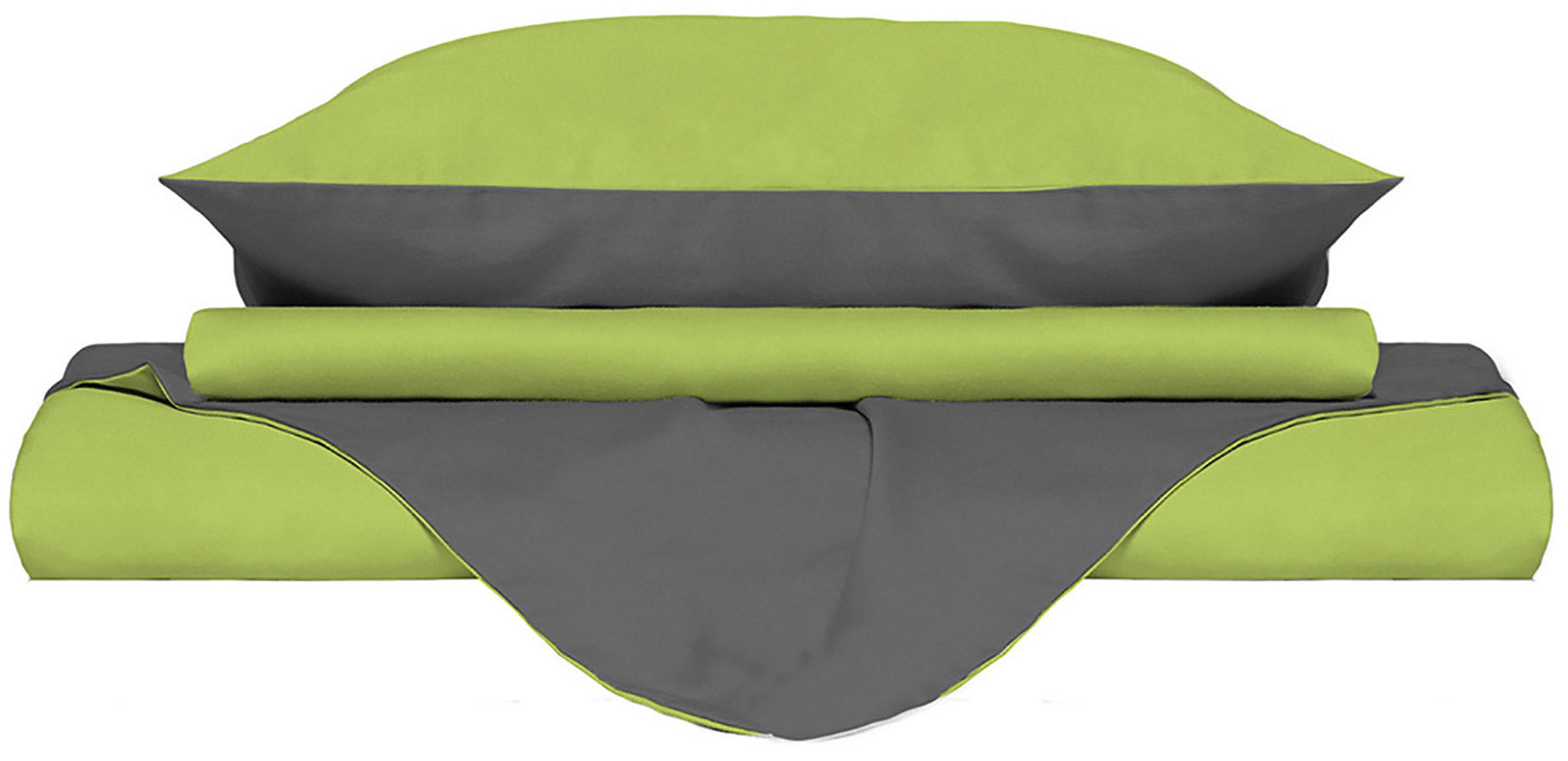 Copripiumino Matrimoniale con Sacco e Federe Doubleface in Cotone Verde Acido/Fumo