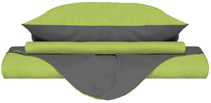 Copripiumino Singolo con Sacco e Federe Doubleface in Cotone Verde Acido/Fumo