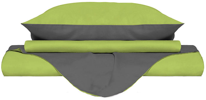 Copripiumino Singolo con Sacco e Federe Doubleface in Cotone Verde Acido/Fumo