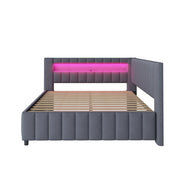 Letto imbottito matrimoniale 140×200 cm con LED e USB; testiera; rete a doghe; senza materasso; velluto; grigio