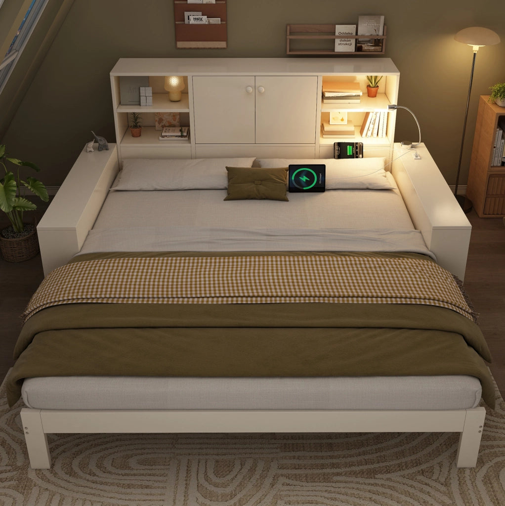 Letto a scomparsa con letto estraibile 90x200 cm; contenitore e porte USB; bianco