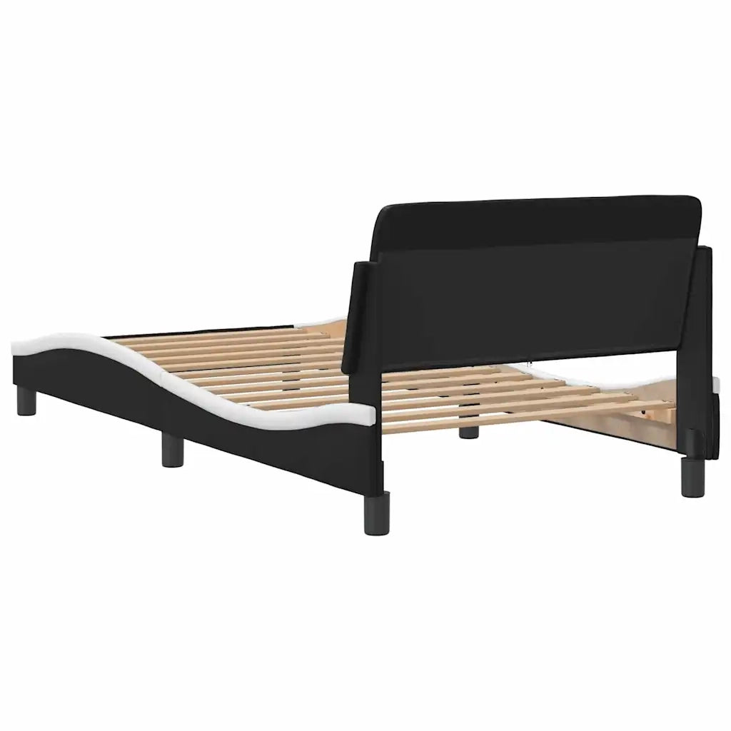 Letto singolo | Letto per adulti | Giroletto Dover Nero e Bianco 100x200 cm in Similpelle