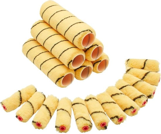 Pacco di 18 emulsie per pennelli a rullo - 6 x 9" + 12 x 4" mini pennelli - finitura liscia - vernice emulsione - vernice per intonaco - vernici per pareti interne ed esterne - soffitti