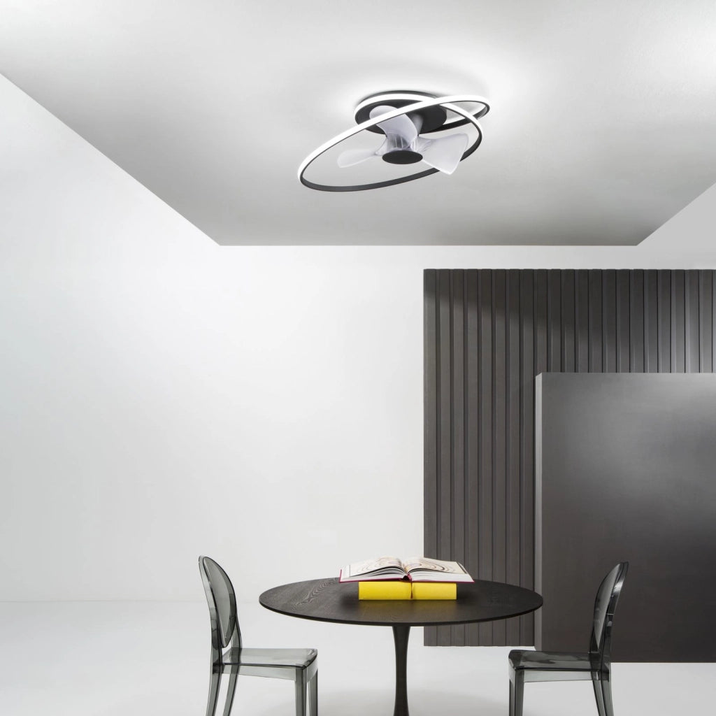 PLAFONIERA LED VENTILATORE STORM NERO 60W 7450LM CCT 3000K Luce calda,4000K Luce naturale,6500K Luce fredda 77X27CM
