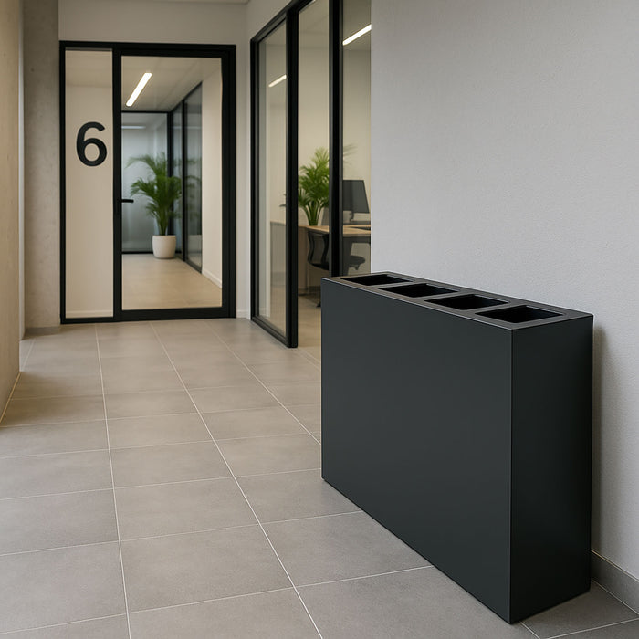 Pattumiera per Raccolta Differenziata 4 Scomparti Capacità 240 lt 120x30x80 cm in Acciaio Antracite