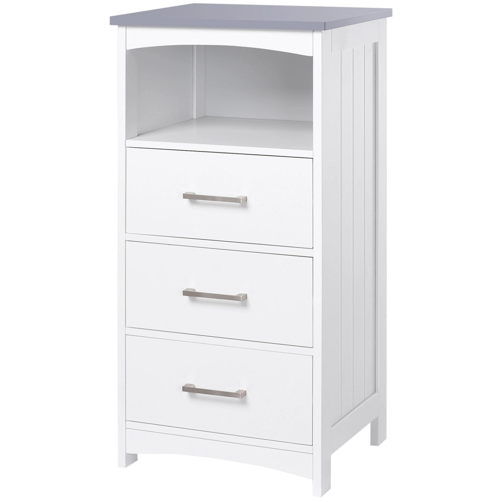 Mobiletto Bagno con Scaffale Aperto e 3 Cassetti in MDF, 40x33x80cm, Bianco