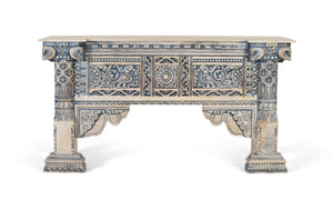 Consolle in legno di mango con colonne intagliate a mano