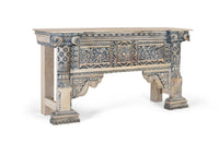 Consolle in legno di mango con colonne intagliate a mano