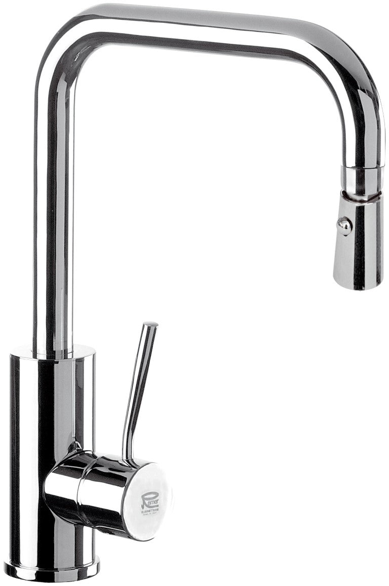 Rubinetto laterale per lavello con bocca a u girevole e doccetta dual jet serie minimal