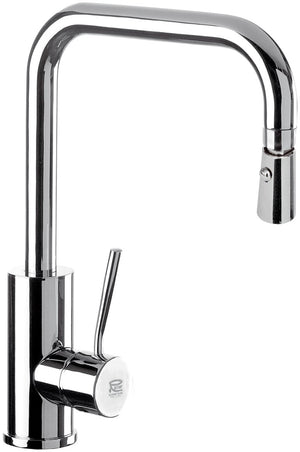 Rubinetto laterale per lavello con bocca a u girevole e doccetta dual jet serie minimal