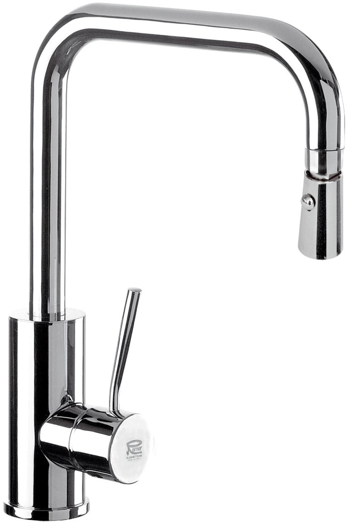 Rubinetto laterale per lavello con bocca a u girevole e doccetta dual jet serie minimal