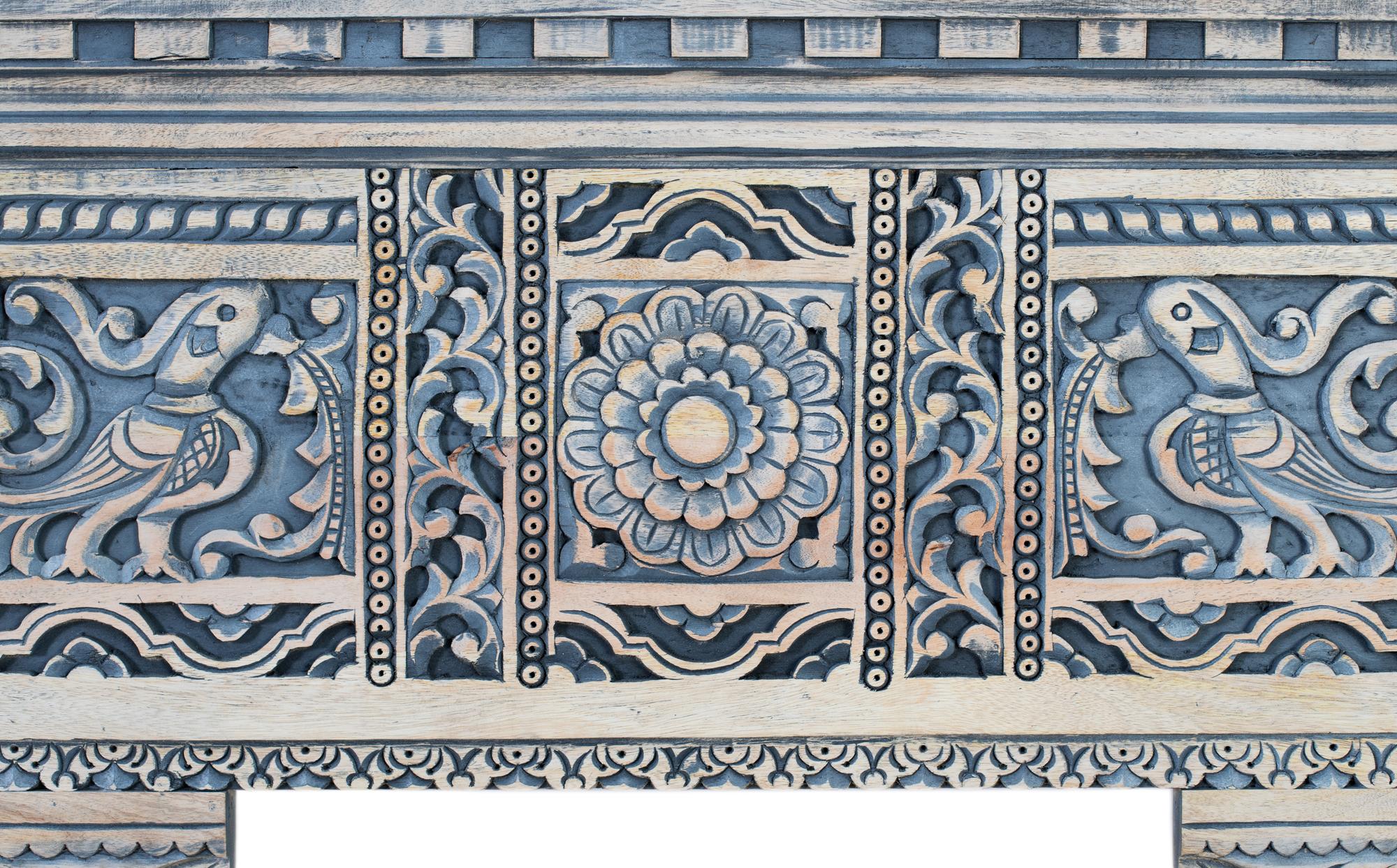 Consolle in legno di mango con colonne intagliate a mano