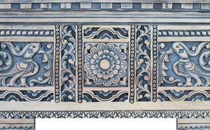 Consolle in legno di mango con colonne intagliate a mano