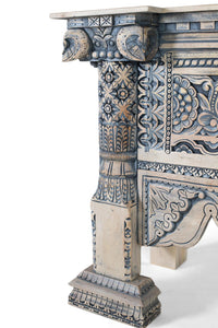 Consolle in legno di mango con colonne intagliate a mano