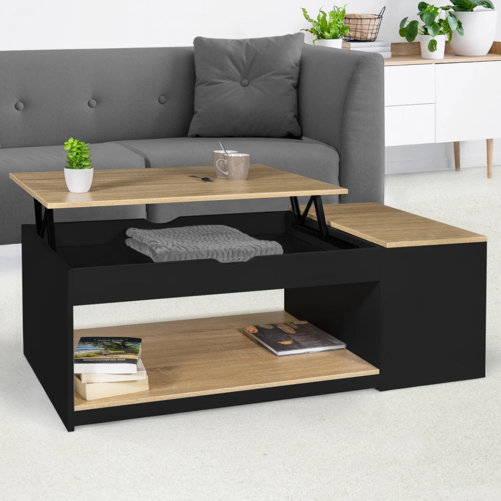 IDMarket - Tavolino ELEA sollevabile con scatola in legno nero e finitura in faggio