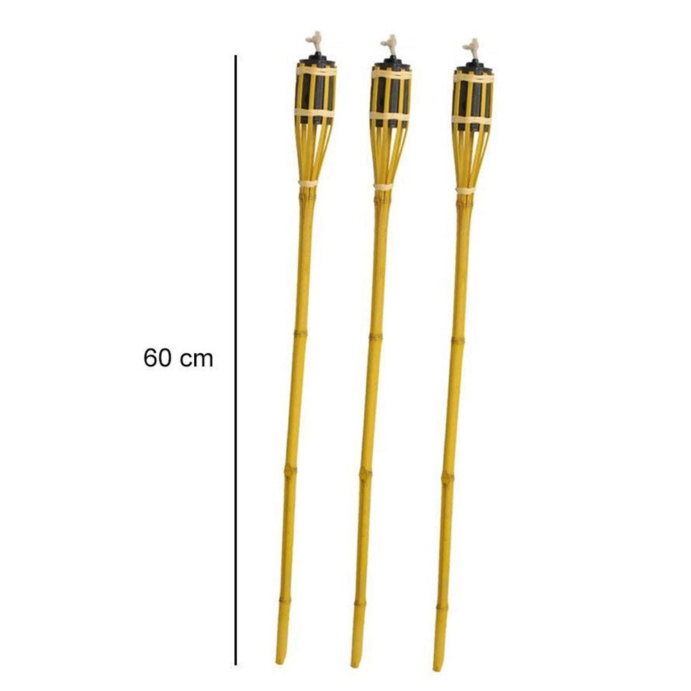 Trade Shop - Set 6 Pz Torcia In Bambù Naturale 60 Cm Da Giardino Per Esterni Con Stoppino 011842 -