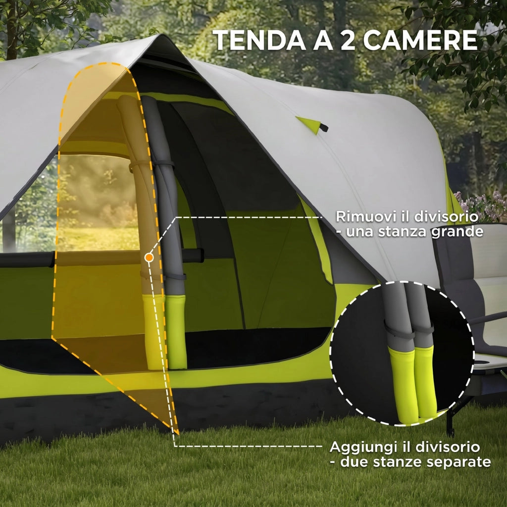 Tenda da Campeggio 6 Posti ¨C zephmum ¨C Verde Poliestere 450x215x180 cm