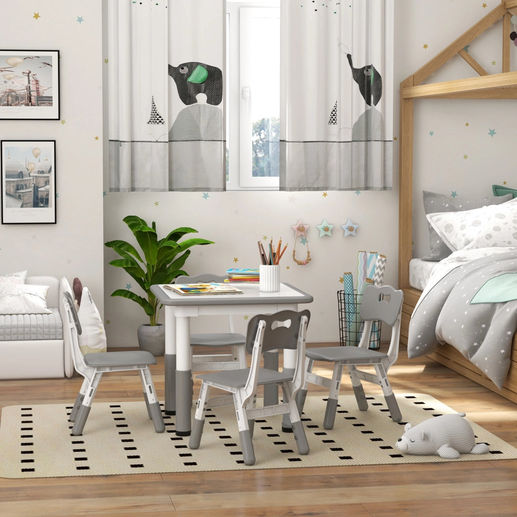 Set 4 Sedie e Tavolo per Bambini ¨C Zephmum ¨C Grigio, Altezza Regolabile