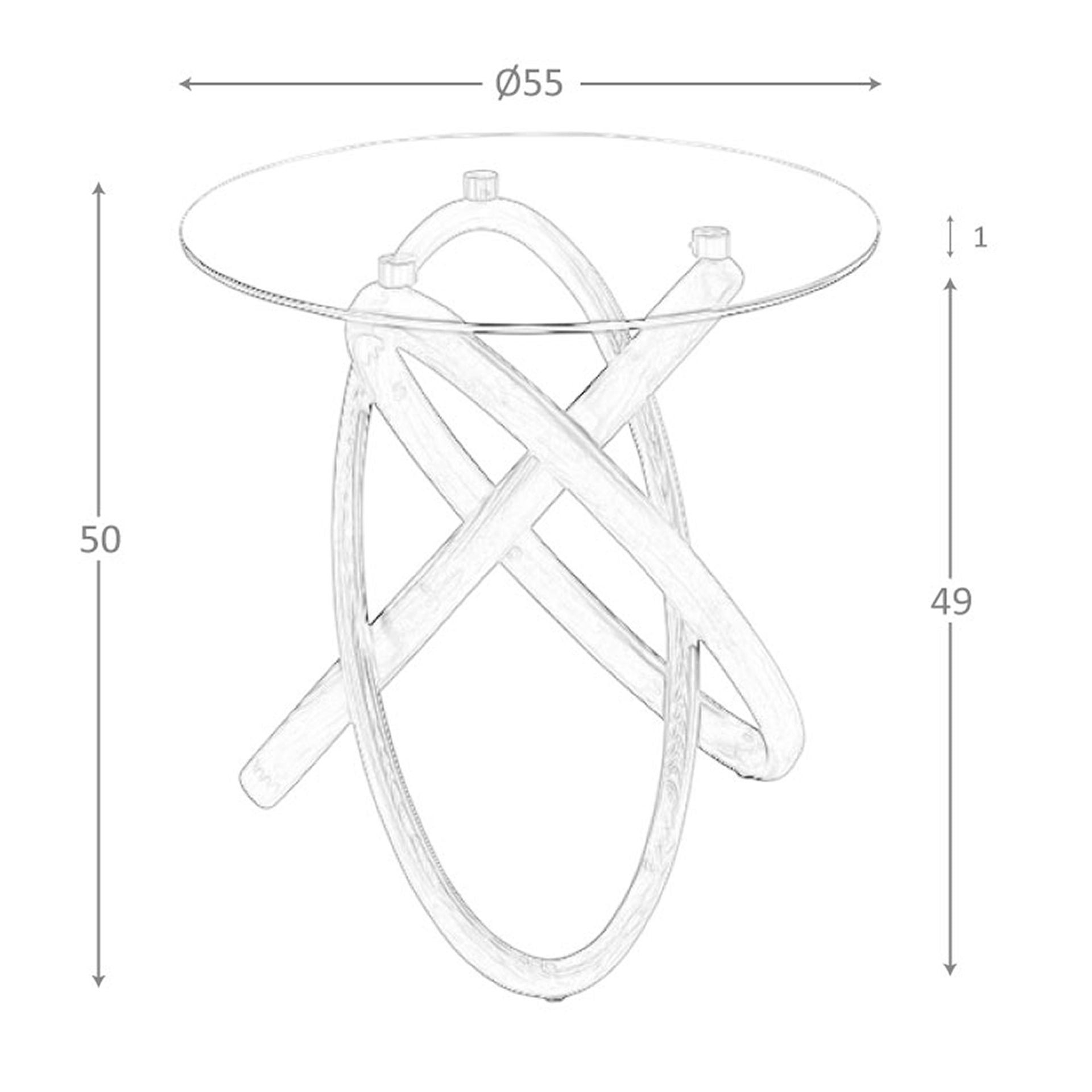 Tavolo angolare rotondo in vetro temperato e noce