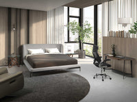 Tavolo angolare rotondo in vetro temperato e noce