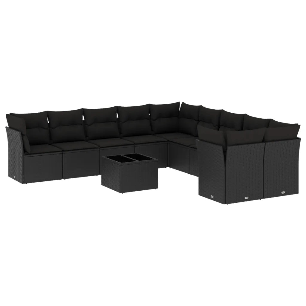 Set Divani da Giardino 11 pz con Cuscini in Polyrattan Nero 3250084