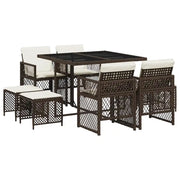 Set da Pranzo da Giardino 9pz | Set Salotto da Giardino con Cuscini Marrone in Polyrattan