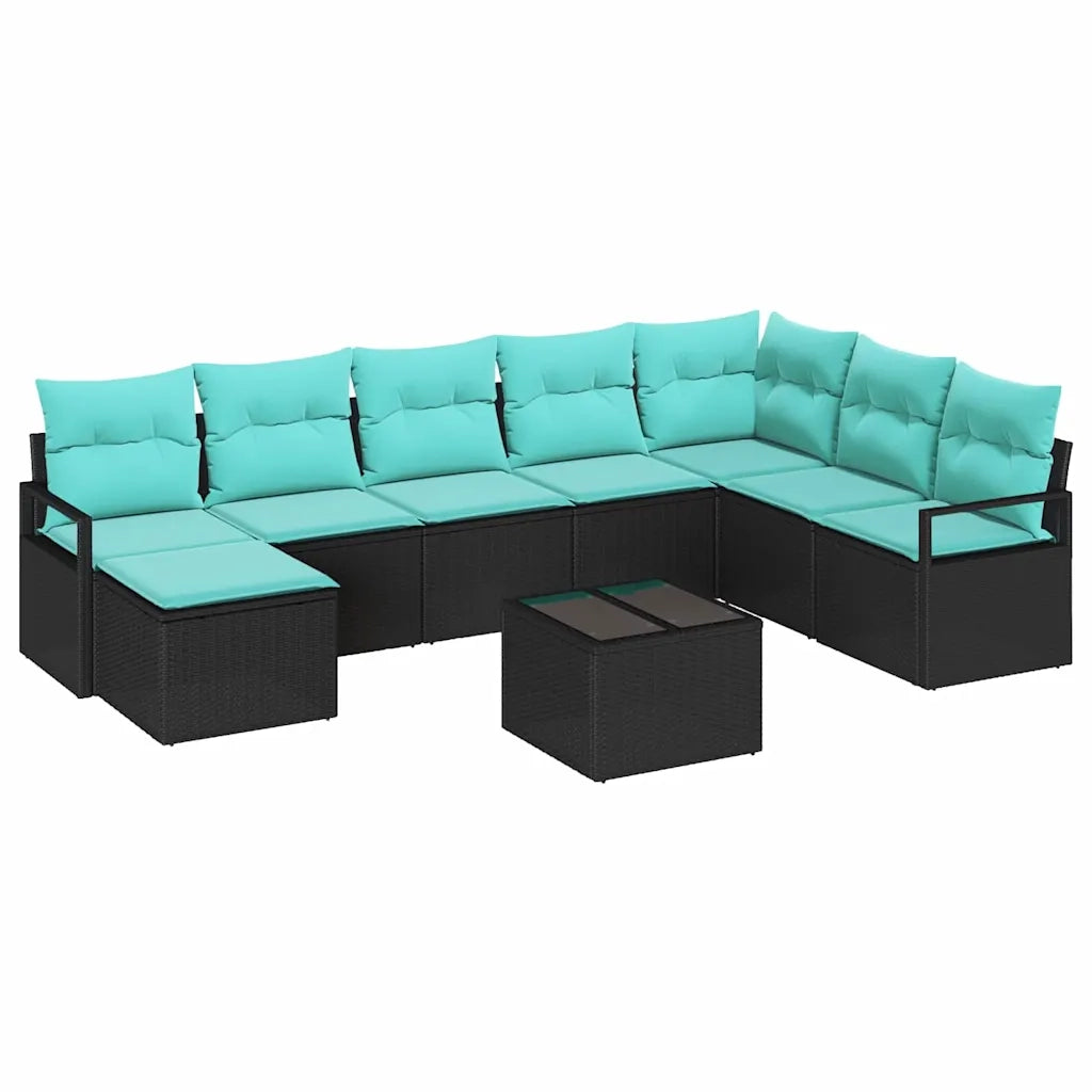 Set di divani con cuscino 9 pcs Nero polyrattan