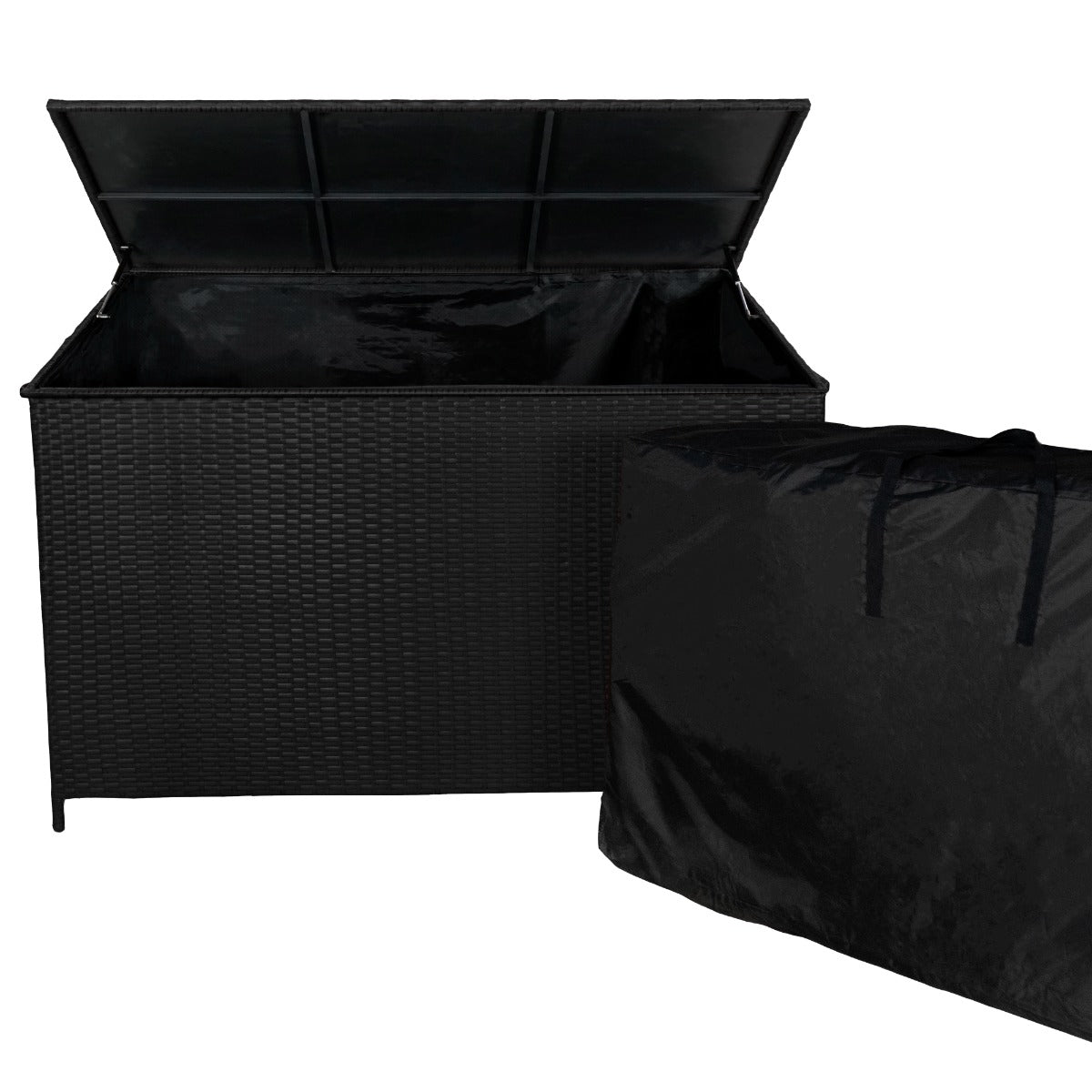 Rattan Box da giardino Nero Grande 138cm Cassapanca per cuscini 582L
