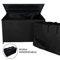 Rattan Box da giardino Nero Grande 138cm Cassapanca per cuscini 582L
