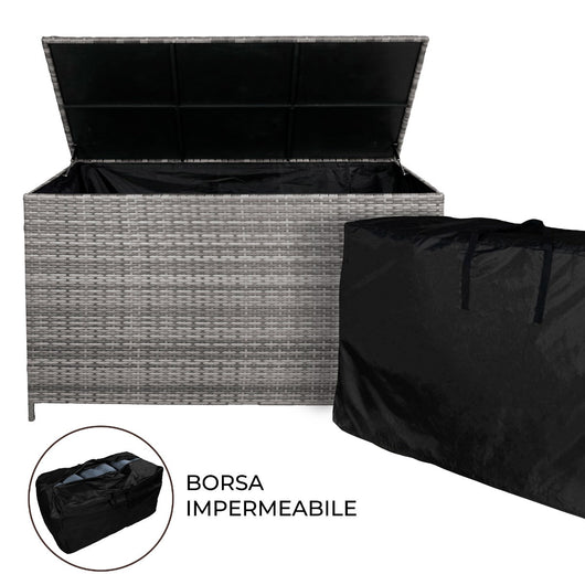 Rattan Box da giardino Grigio Grande 138cm Cassapanca per cuscini 582L