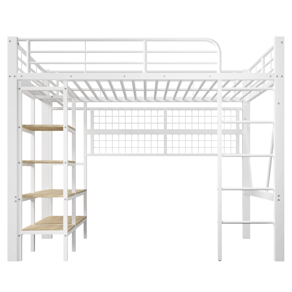 Letto a Soppalco con LED ¨C MINIMAL ¨C Bianco, 140x200 cm, con Asta Appendiabiti