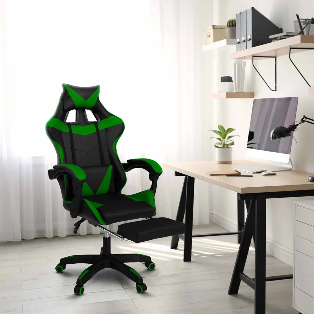 IDMarket - Sedia da gioco ALEX regolabile con poggiapiedi, cuscino per la testa e cuscino lombare in nero e verde